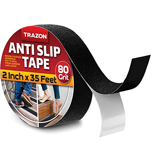 Image of Grip Tape - Heavy Duty Anti Slip Tape for Stairs Outdoor /Indoor Waterproof 2Inch x 35Ft Safety Non Skid Roll for Stair Steps Traction Tread Staircases Grips Adhesive Non Slip Strips Nonslip Walk Black