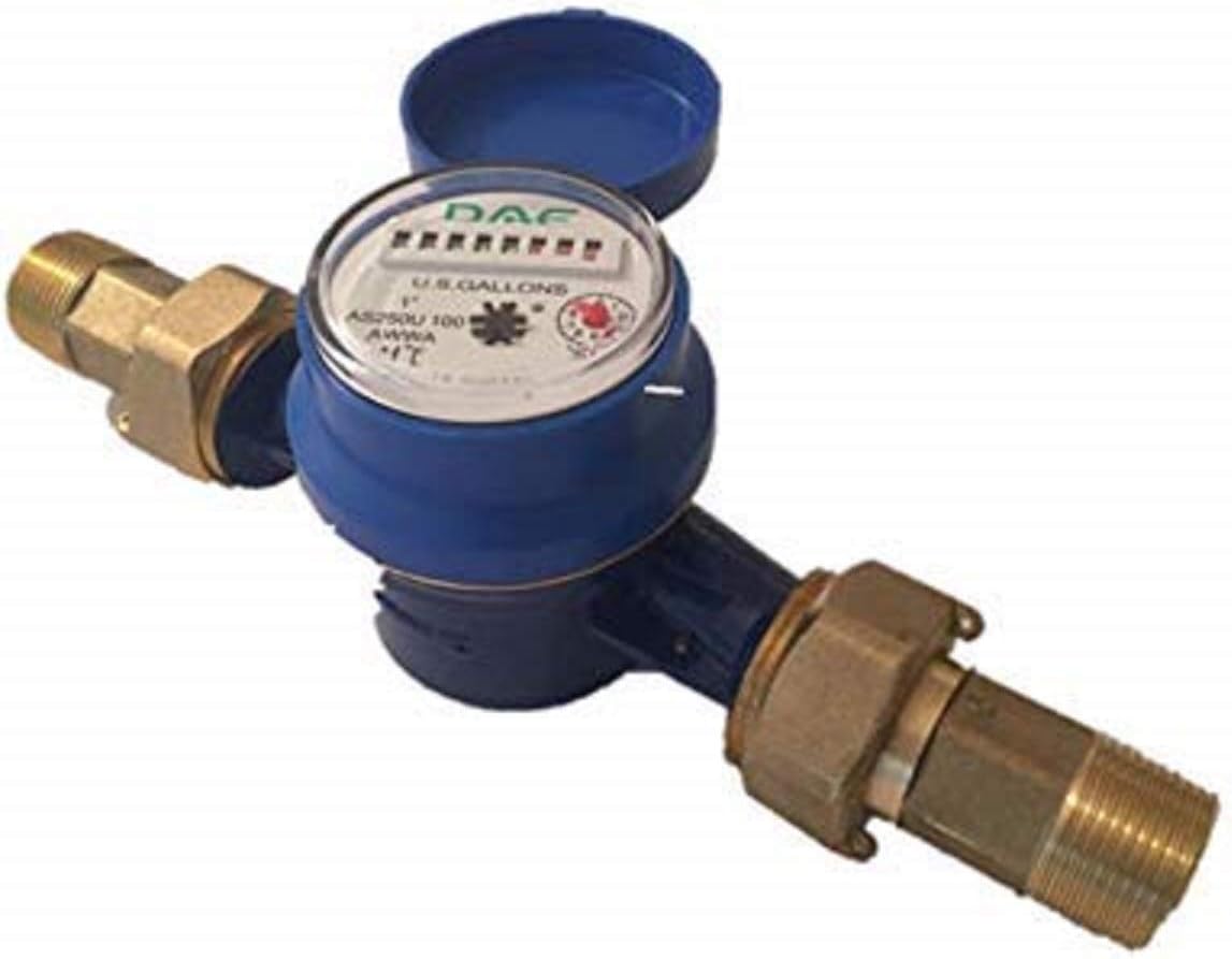 DAE AS250U-100 1" Water Meter, Measuring in Gallon + Couplings