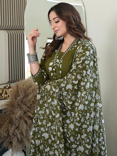 Arayna Women's Pure Cotton Block Printed Ethnic Wear Kurta Set with Palazzo Pants & Dupatta - Image 7