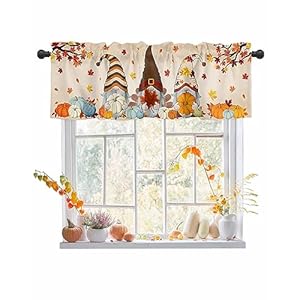 Happy Fall Valances Curtain Fall Gnome Kitchen Curtains Harvest Pumpkin Fall Kitchen Valances Autumn Maple Leaf Window Curtain Treatment Short Topper Curtains Autumn, Fall Seasonal Decor,54×18 inch