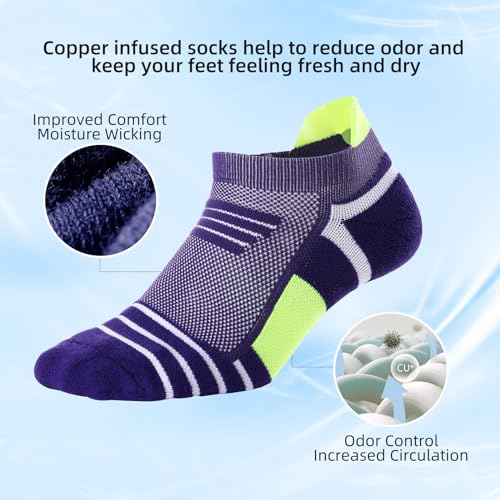 Kodal Copper Cushioned Athletic Ankle Socks, Low Cut Training Socks, Odor Free, Moisture Wicking, Arch Compression (5 Pairs)2