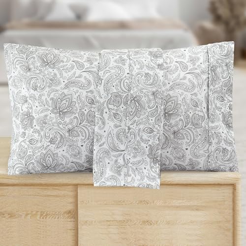 Elegant Comfort Luxury Soft Bed Sheets Paisley Pattern - 1500 Premium Hotel Quality Microfiber Softness Wrinkle and Fade Resistant (6-Piece) Bedding Set, California King, Paisley Grey