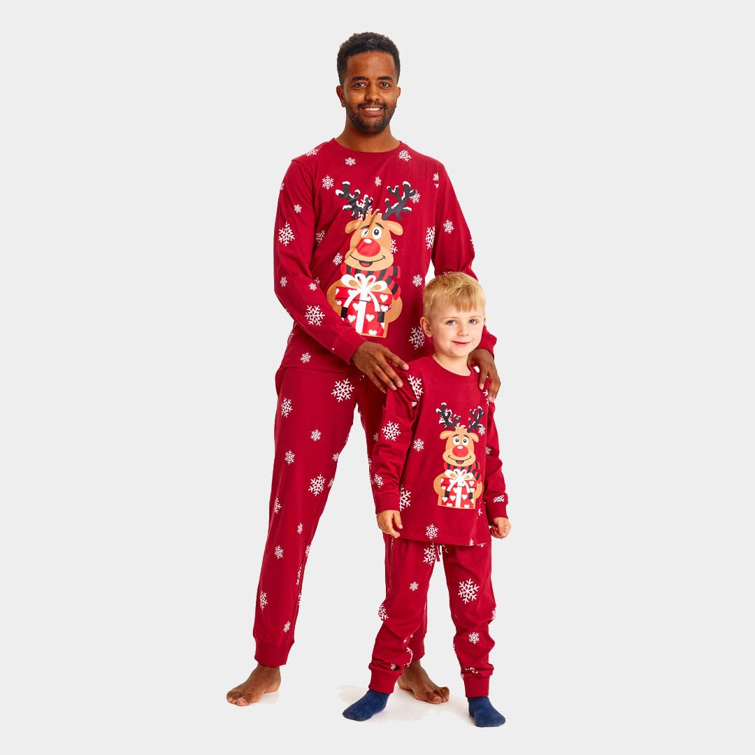 Pijama de Navidad para Familia Rojo Reno Rodolfo Algodón Orgánico