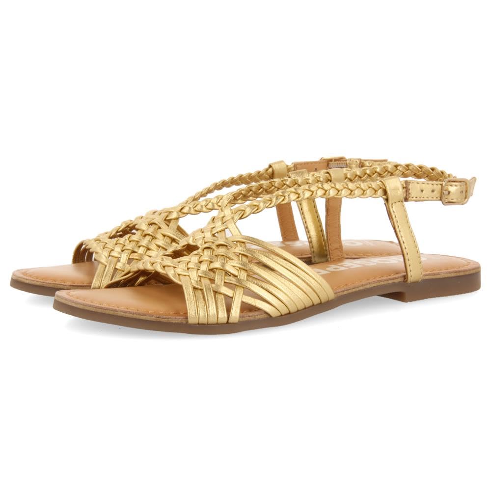 GIOSEPPO White Leather Sandals with Cross Straps for Women AIDONE, Dark Gold, 4 UK