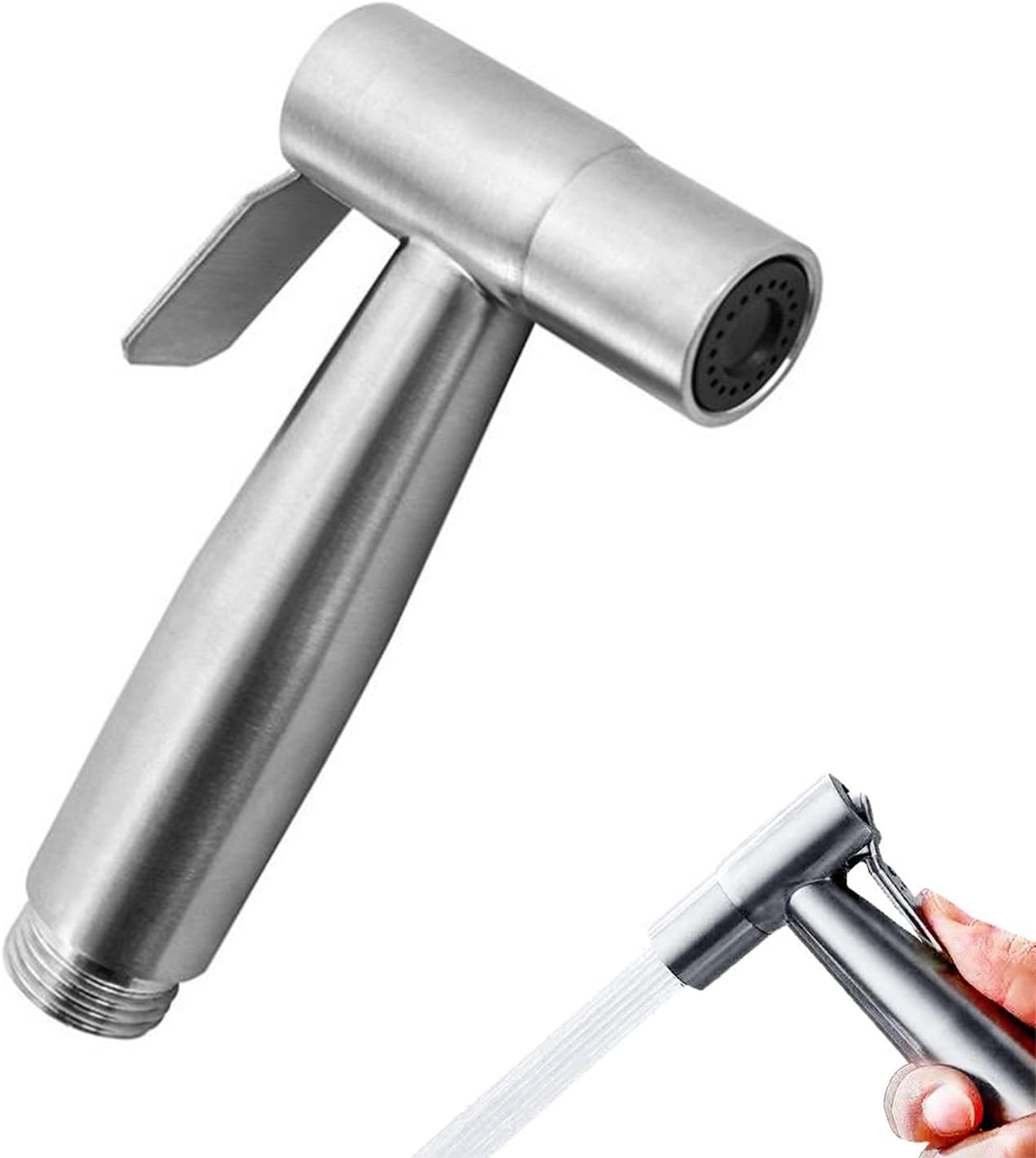 Handheld Bidet Sprayer, Stainless Steel, Polished, Silver, Pressurized Water Gun Flusher Nozzle