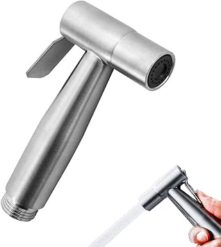 Handheld Bidet Sprayer, Stainless Steel, Polished, Silver, Pressurized Water Gun Flusher Nozzle