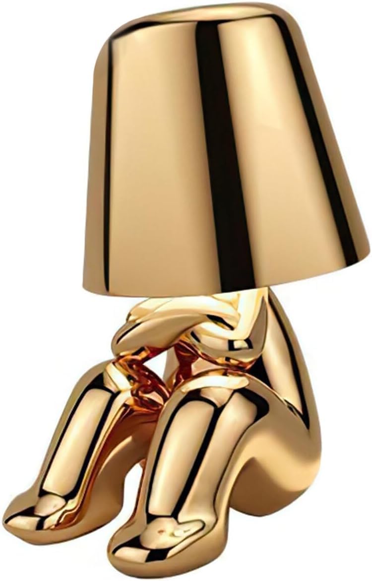 BESTY HOME Table Lamp, 1800mAh Portable Thinker Lamp Statue LED Bedside Restaurant Desk Lamp, USB Rechargeable 3-Level Dimmable, Living Room Office Nightstand Decorative Kids Adults (Charlie - Golden)