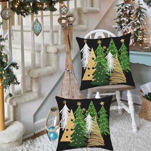 Artmag Christmas Pillow Covers 20x20 Inch Set of 2 Christmas Tree Black Decorative Throw Pillow Covers Winter Holiday Cushion Cases Decor for Home Couch Sofa