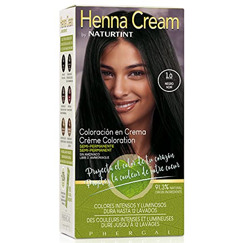 Naturtint | Henna Cream | Coloración Semipermanente Crema Sin Amoniaco | +90% Ingredientes Naturales | Hasta 12 Lavados | 1.0 Negro | 110 ml