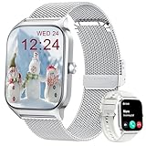 KALINCO Reloj Inteligente Mujer Hombre, Smartwatch Mujer con Llamadas/Whatsapp/Presión Arterial/Frecuencia Cardíaca/SpO2/Sueño/Estrés, Pulsera Actividad, Reloj Despertador Digital, Regalo iOS Android