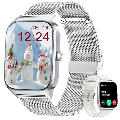 KALINCO Reloj Inteligente Mujer Hombre, Smartwatch Mujer con Llamadas/Whatsapp/Presión Arterial/Frecuencia Cardíaca/SpO2/Sueño/Estrés, Pulsera Actividad, Reloj Despertador Digital, Regalo iOS Android