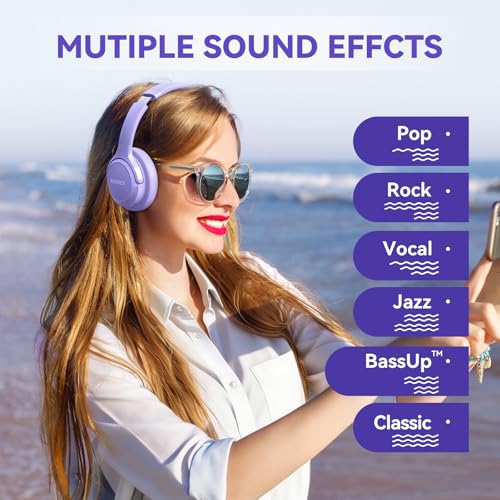 Image of BERIBES Bluetooth Headphones Over Ear, 65H Playtime and 6 EQ Music Modes Wireless Headphones with Microphone, HiFi Stereo Foldable Lightweight Headsets, Deep Bass for Home Office Cellphone PC Ect.