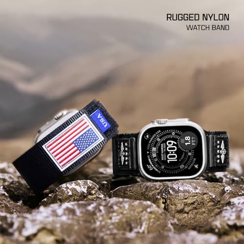 Image of Sport Bands Compatible with Apple Watch Ultra 3 Band 49mm 46mm 45mm 44mm 42mm Men Women, Rugged Nylon Loop Strap with Durable Metal Stars-Stripes Flag for iWatch Ultra /Series 11 10 9 8 7 6 5 4 SE 3 2