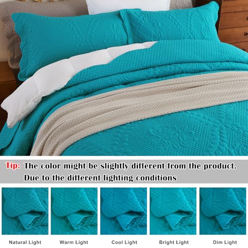 Image of EVENHUG Oversized King Bedspreads California King Quilt Set with Pillow Shams Extra Wide Large King Size Quilts Lightweight Coverlet Bedding Sets Teal Blue 120 inchx120 inch