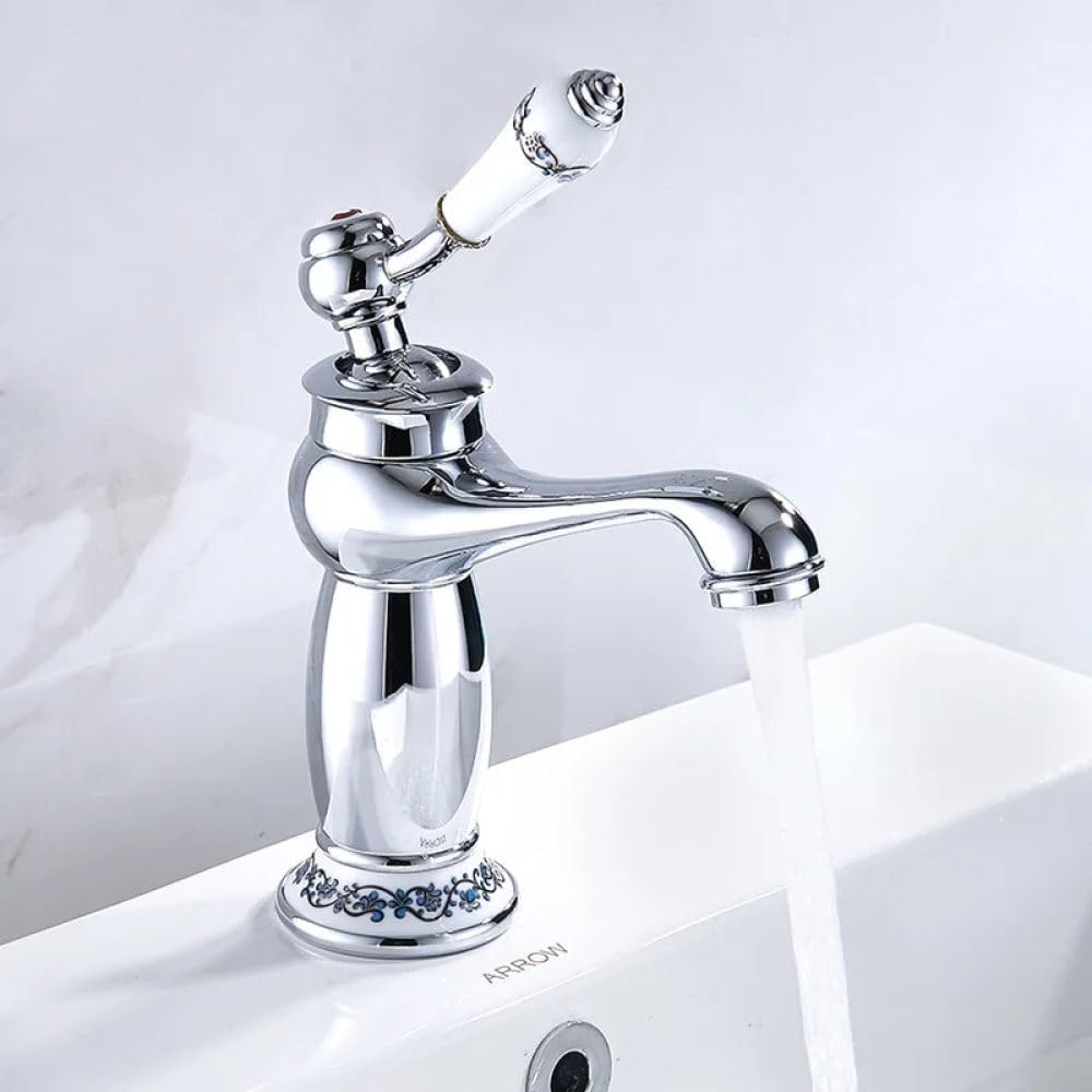 Luxury European Retro Black Chrome Basin Faucet - Single Handle Mixer Tap for Sink (Electroplated Brass)