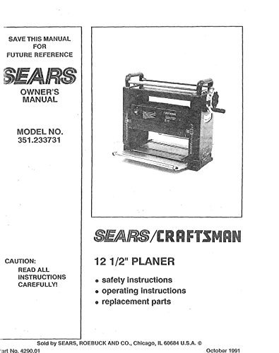 Instruction Manual for Craftsman 351.233731 Planer Owners Instruction ...