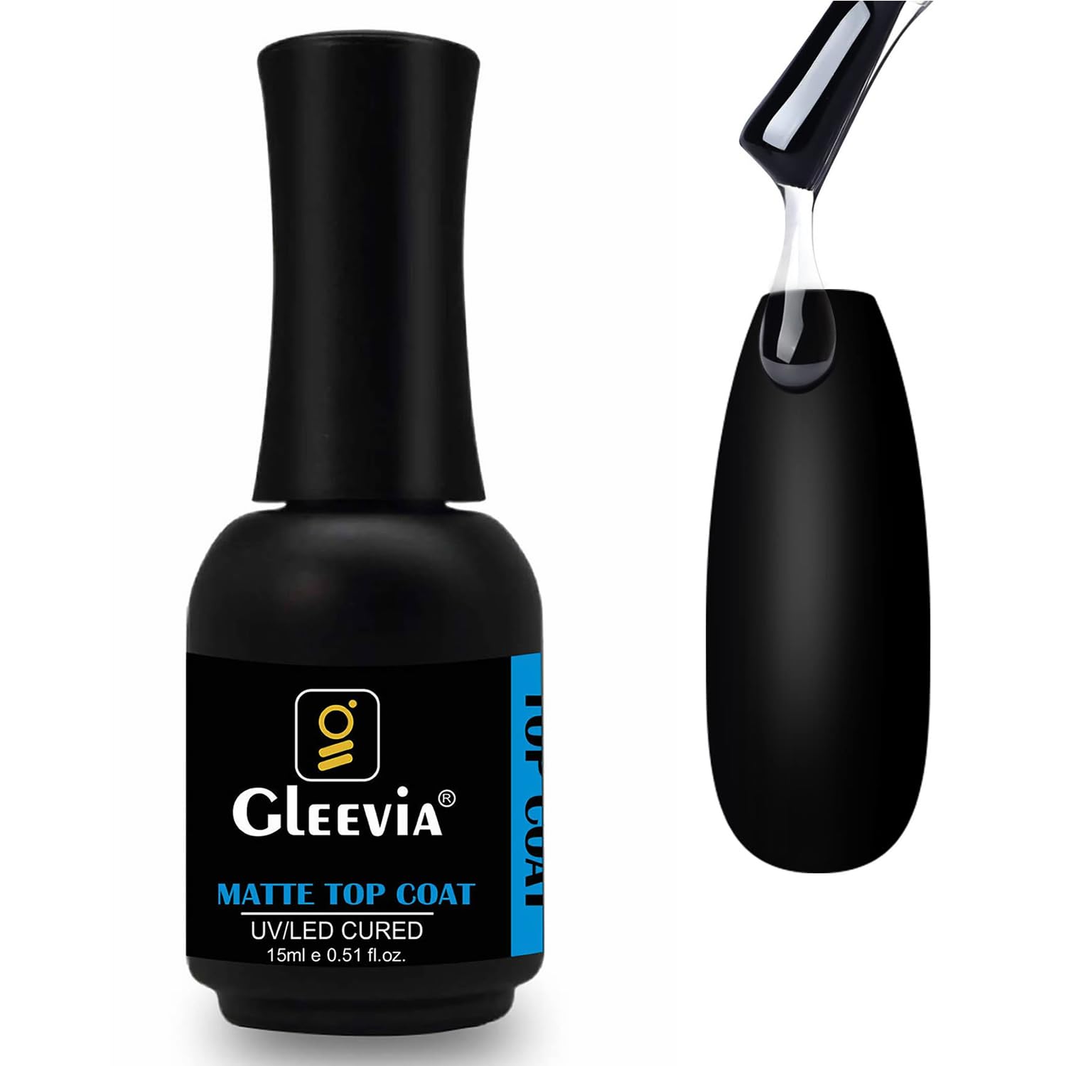 Gleevia Matte Gel UV Top Coat, 15ml Gel No Wipe Matte Top Coat Soak Off Nail Lamp Gel Nail Polish Matte Finish Long Lasting DIY Home Nail Salon