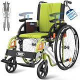 VOCIC U32 Rollstuhl Faltbar Leicht 14.5KG,Rollstuhl mit Selbstantrieb&Transport bis 136KG,Doppelbremse,Verstellbare Griffe&Armlehnen,60CM Pannensichere Räder,Aluminium,Schmaler Rollstühle|Grün