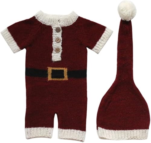 Vista 103 de Ropa de Navidad para recién nacido, accesorios para sesión de fotos, ropa de ganchillo, pantalones de sombrero rojo de Papá Noel, accesorios