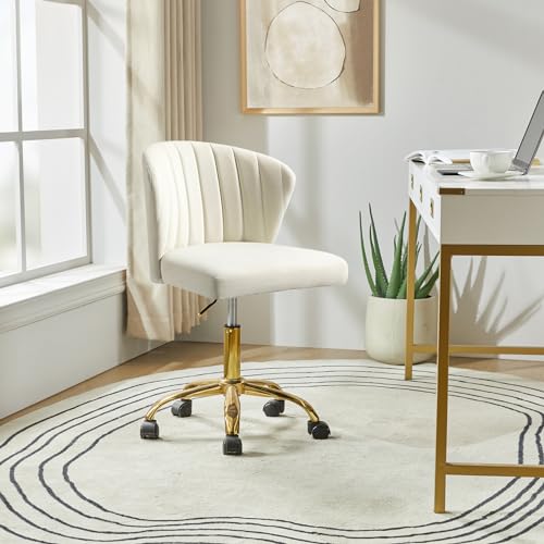 Hulala Home Silla De Oficina Giratoria De Terciopelo Cómoda Tapizada Para Computadora Con Altura Ajustable Y Cojín Acolchado Para Oficina En Casa, Color Blanco Hulala Home Silla De Oficina Giratoria De Terciopelo Cómoda Tapizada Para Computadora Con Altura Ajustable Y Cojín Acolchado Para Oficina En Casa, Color Blanco