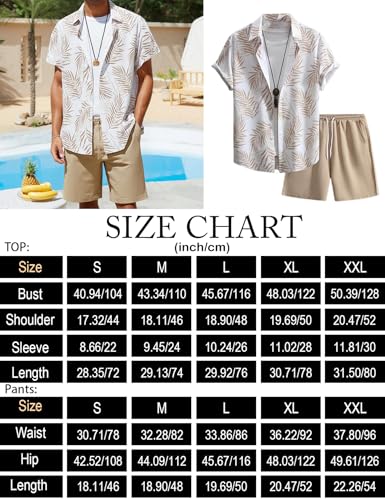 Image of Yimoon Men's Summer 2 Piece Outfits Tropical Print Short Sleeve Button Down Hawaiian Beach Shirt and Shorts Set