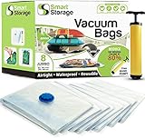 Smart Storage 8 Pack Jumbo Vacuum Storage Space Saver Bag Set | Vacuum Storage Bags with Travel Hand Pump | Reusable Space Saver Bags for Home & Travel (28 x 39.5 inch)