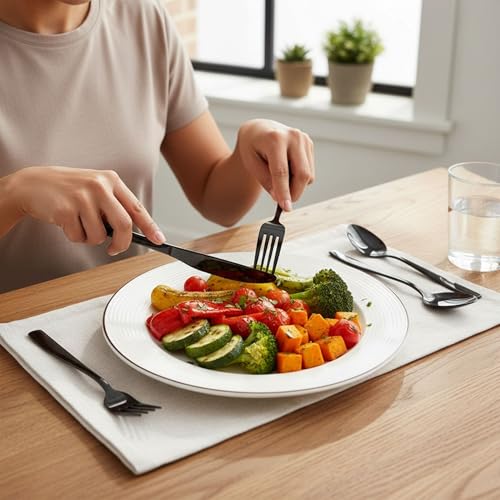 Image of 30 Pcs Black Cutlery Set for Dining Table the Perfect Mirror Polish Hevy Duty Tableware Including Dinner Spoon, Dinner Fork, Dinner Knife, Dessert Spoon & Dessert Fork