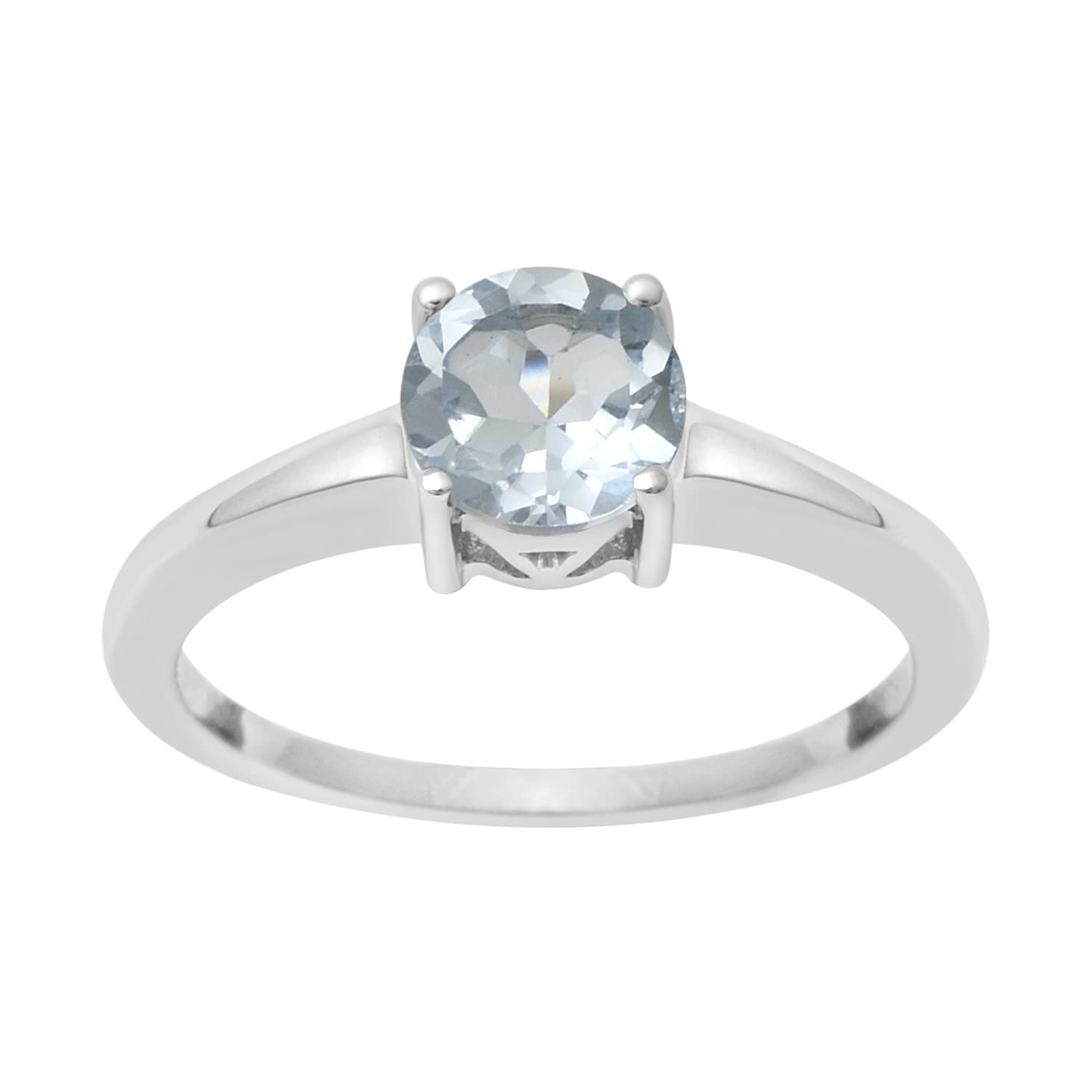 MOONEYE Anillo solitario de plata de ley 925 con topacio azul redondo de 6 mm para mujer