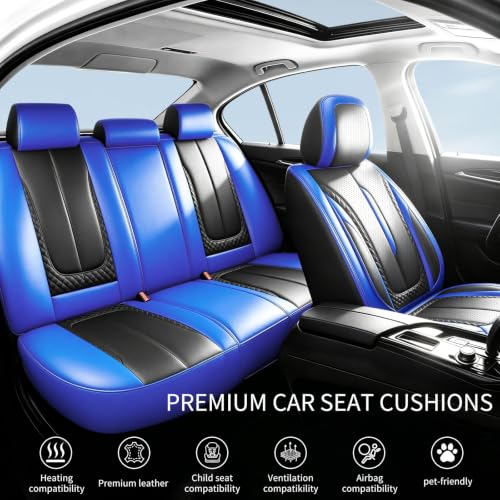 Image of Fit Outback Car Seat Covers Compatible with Subaru Outback 2010-2025 2026 - Premium Breathable Leather,Airbag Compatible,Waterproof All-Weather Seat Cushion Protector, Full Set Blue&Black