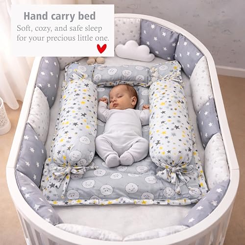 Image of Fareto Combo of Baby Bed with Net | Carry Bag | 4 Pcs Bedding Set (0-6 Months, Baby Size, Cotton) (Ship Grey)