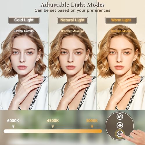 Image of 48 inch x 30 inch Led Bathroom Mirror with Lights, Anti-Fog & Tri-Color Lighting - Wall Mounted Shaving Mirror with Touch Sensor, Waterproof & Smart LED Vanity Mirror,Tempered Glass, Dimmable Smart Mirror