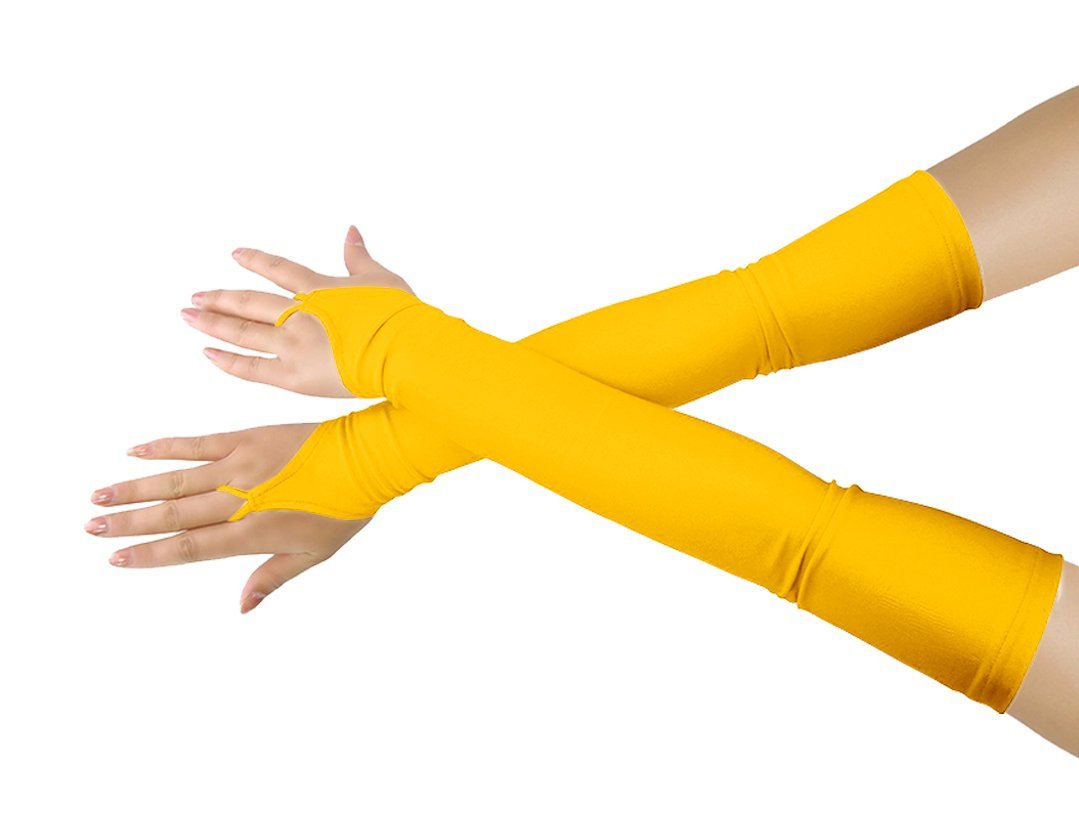lucky baby store Girls' Boys' Adults' Halloween Makeup Fingerless Over Elbow Cosplay Costume Gloves (yellow)