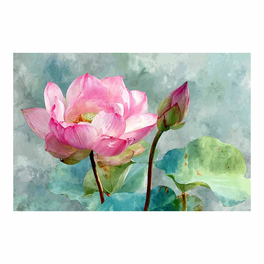 ZAMAEIU Canvas Print Wall Art Lotuss-companioned buds Modern Nature Landscape Poster, for living room, bedroom,Corridor Office Room Decoretc.(pink)-50x70cm Unframed