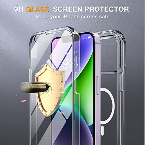 Image of Miracase Magnetic for iPhone 14 Case 6.1'', [Bubble Free] Full-Body Bumper Phone case with Built-in Full Glass Screen &Lens Protector,No Gap,Compatible with MagSafe,Drop Proof 14 Cover,Clear