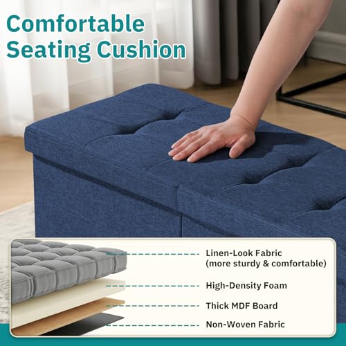 Image of 30-INCH Ottoman with Storage, Footrest Storage Bench, End of Bed Bench Coffee Table for Living Room, Bedroom, Entryway (Blue)