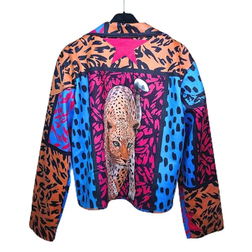 EL ARMARIO SECRETO Chaqueta Biker con Estampado de Leopardo, Diseño Multicolor, Antelina