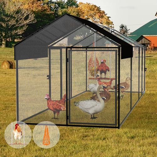 Small Metal Chicken Coop Chicken Run for 6-10 Chickens 118 L40 W40 H Portable Tractor Chicken Run with Cover & Chicken Swing Outdoor Backyard Farm Chicken Pen Outdoor Duck coop Duck House
