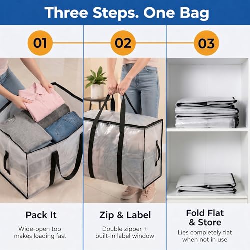Image of ClearSpace Oversized Moving Bags or Storage Bag - Large Moving Boxes with Backpack Straps, Zippers & Handles - Heavy-Duty Packing Bags for Moving, College Dorm, Christmas Decorations, 6 Pack