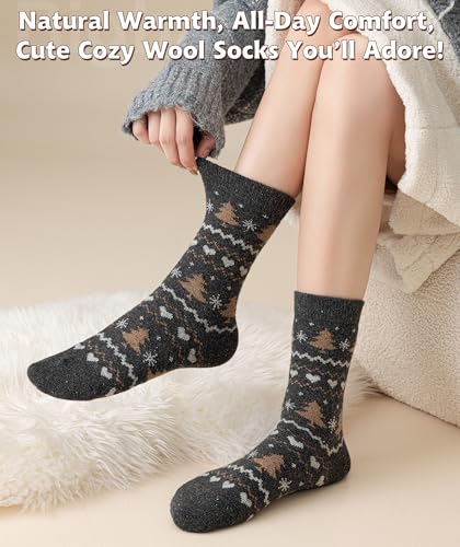Image of IIG Cute Warm Wool Socks for Women Super Cozy Thick Crew Winter Socks Gifts, 5 Pairs