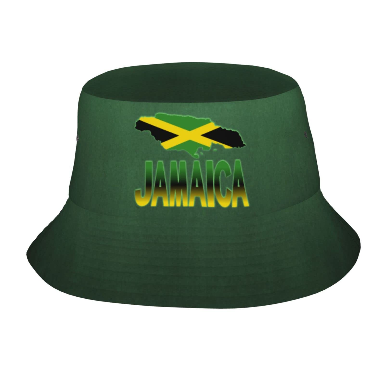 Lfkvyzlc Unisex Vintage Green Jamaica Flag Fashion Printed Bucket Hat For Men Women, Jamaican Map Fisherman Cap Summer Hats