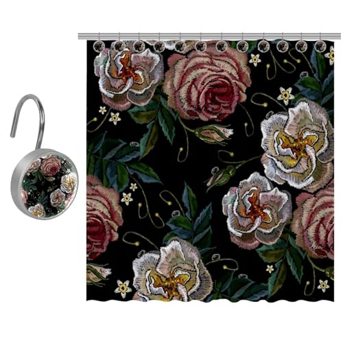 Rideau de douche brodé anti-moisissure 152x182 cm contre éclaboussures