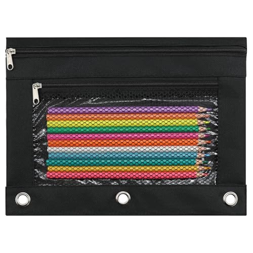 Image of Pencil Pouch for 3 Ring Binder, Pencil Case Bag with Zipper, 600D Fabric Pencil Pouch Holder Accessories, Clear Window Pencil Case Aesthetic Back to School Organizer Pockets for Boy Girl (Black)