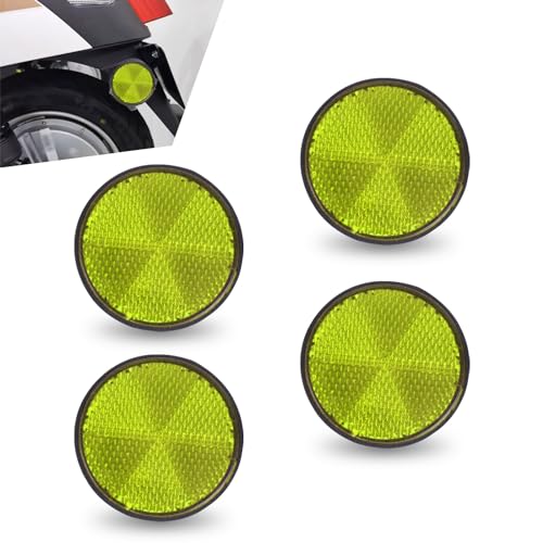 fasebeek 4 PCS Car Rear Reflective Plate Warning Sign, 2.2' x 2.2' M6 PP Base PS Reflective Round Plastic Lattice Reflective Sheet, Safe Travel Accessory, for Cars, Motorcycles, Bicycles (Green)