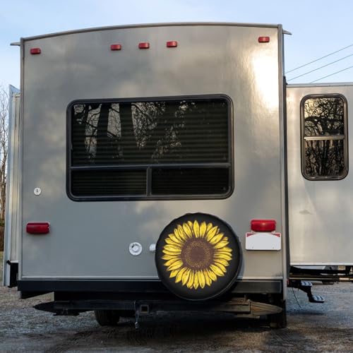 Image of Retro Sunflower Spare Tire Cover Dust-Proof Wheel Tire Cover Fit Trailer, RV, SUV and Many Vehicle 17 Inch