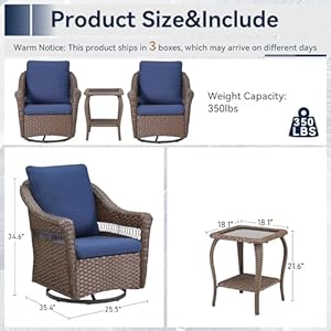 Patio Furniture Set Outdoor Rattan Wicker Swivel Rocking Chairs 3 Piece Conversation Set with Soft Cushion and Side Table for Balcony Garden Deck Backyard Porch, Blue Patio Furniture Set Outdoor Rattan Wicker Swivel Rocking Chairs 3 Piece Conversation Set with Soft Cushion and Side Table for Balcony Garden Deck Backyard Porch Blue