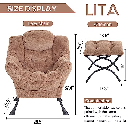 Image of LITA Plush Brown Modern Accent Leisure Upholstered Sofa Chair, Lounge Reading Chair with Armrests and a Side Pocket for Living Room, Bedroom & Small Space, 28.5 x 25.5 x 37.4 inches