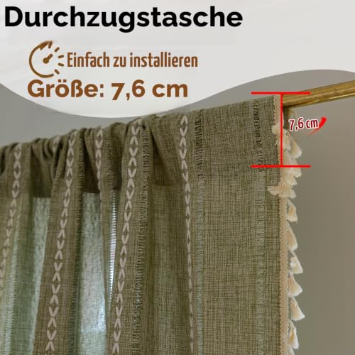 Sutuo Home Boho-Vorhang für Schlafzimmer, Wohnzimmer, Küche, halbverdunkelnd, französisches Landhaus, Vintage, Leinen, Shabby Chic… – Ansicht 5