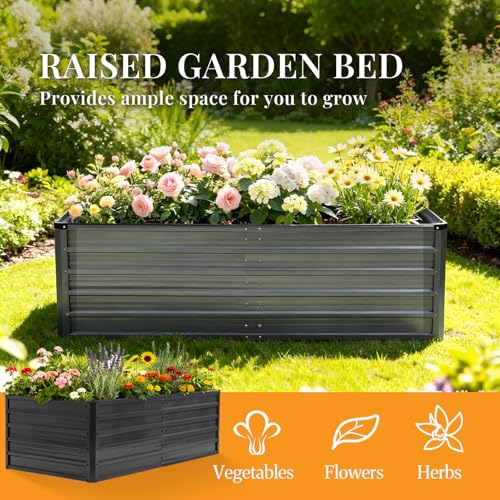 Image of NEWBULIG Galvanized Raised Garden Bed Kit, 6x3x2ft Outdoor Metal Planters Box, Rectangular Raised Flower Beds for Planting Vegetables Flowers Herbs, Open Bottom, Easy Assembly, Dark Gray