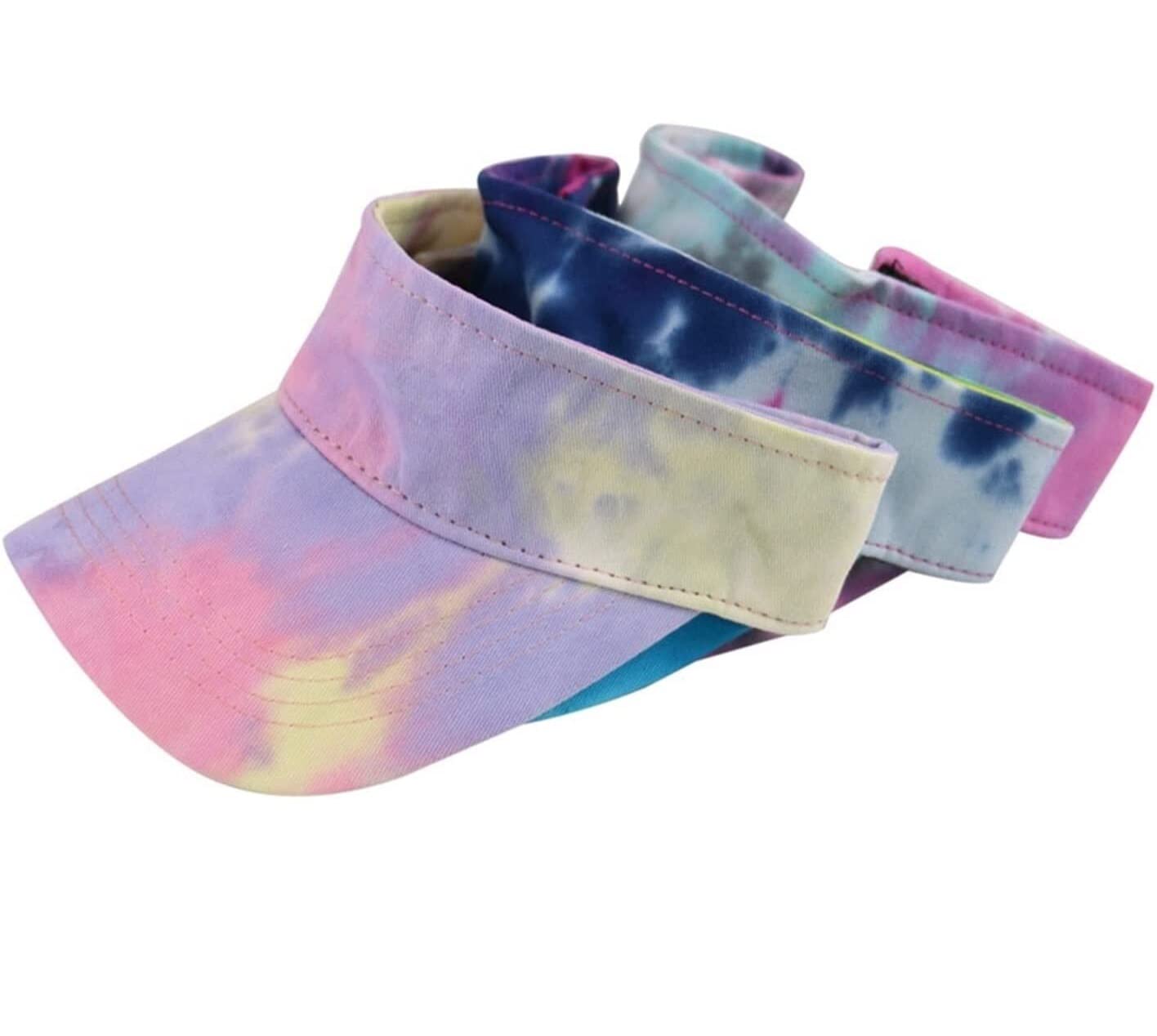 Casquette Visiere Femme, Summer Tie-Dye Réglable Dames Vide Chapeau Pare-Soleil Protection Solaire D'été en Plein Air Pliable, Chapeau de Plage