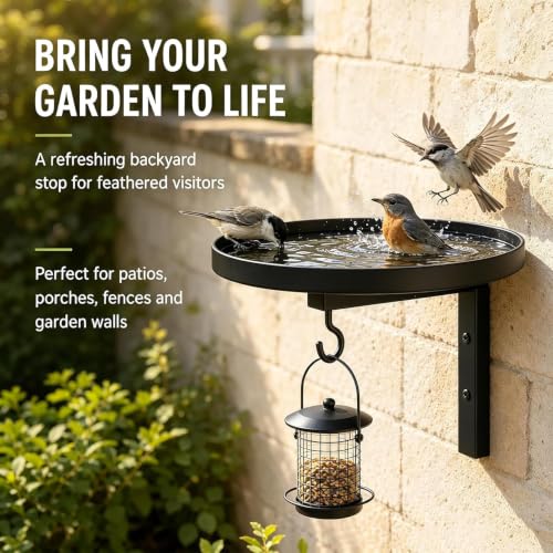 Bain d'oiseaux mural en métal avec mangeoire intégrée extérieur 1PC - 3